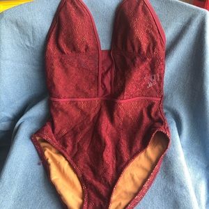 Lace detail Maroon Swimsuit
